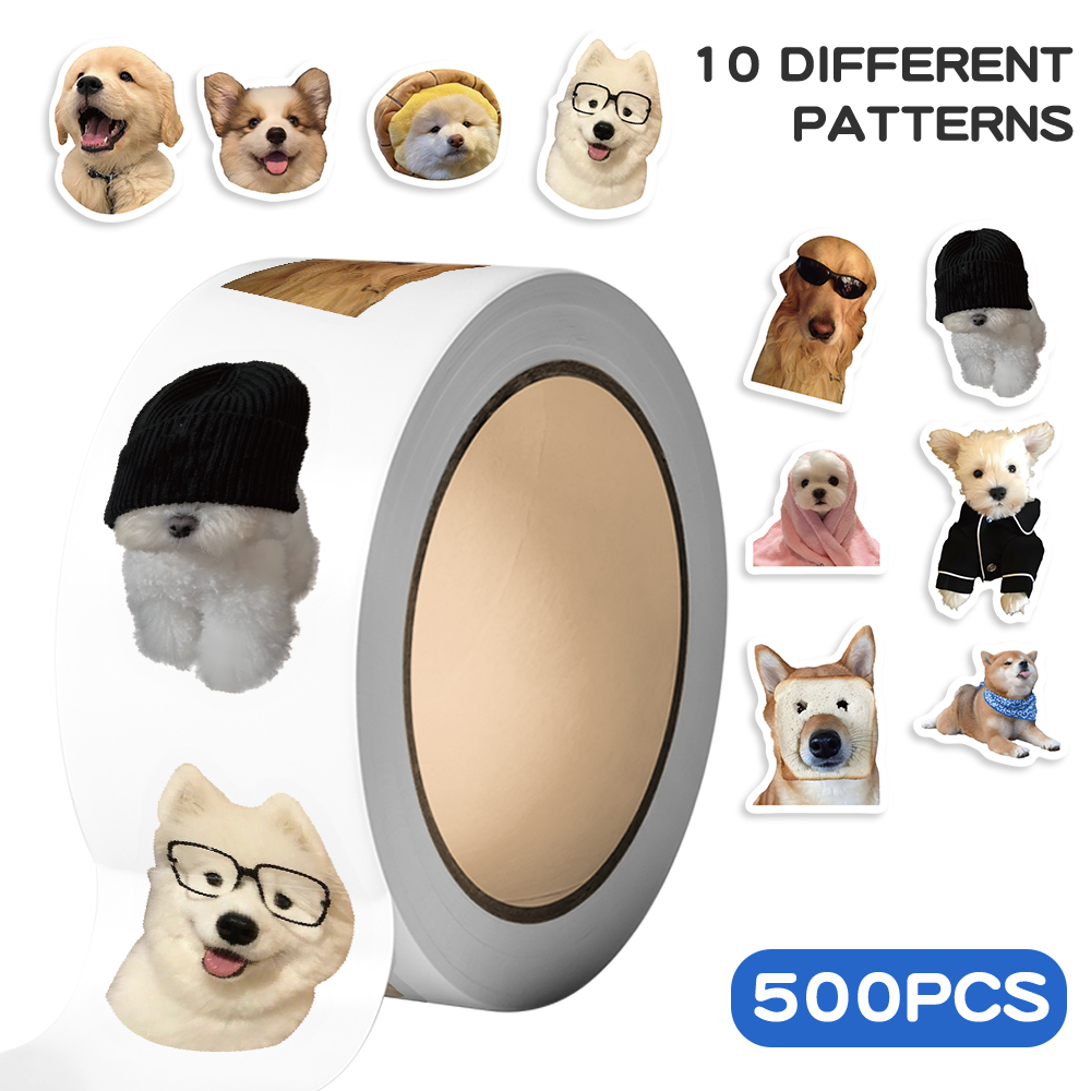 Motorcycle Gear Dogs - 500pcs Cartoon Dog Expression Roll Stickers