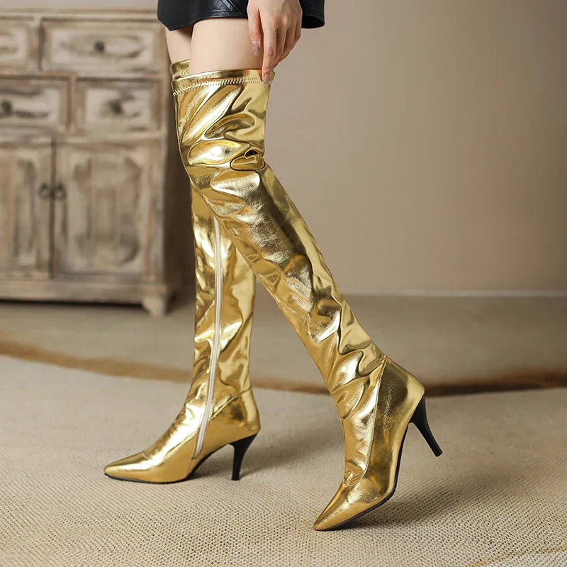 Women Thigh High Boots Silver  - огляд і ціна Riding Boot Short