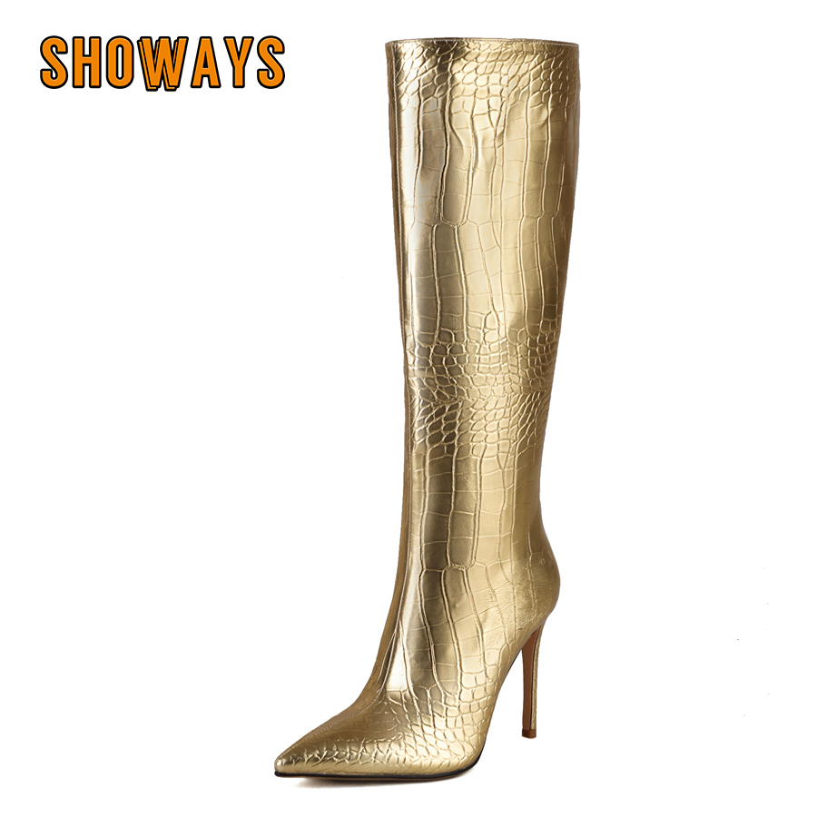 Shiny Silver Gold Women Knee H - огляд і ціна Riding Boot Short